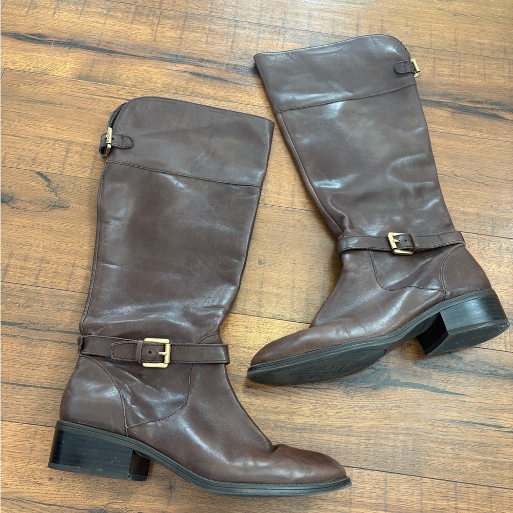 LRL Lauren Ralph Lauren Women’s Leather Boots Tall Riding Zip Black Buckle 9B